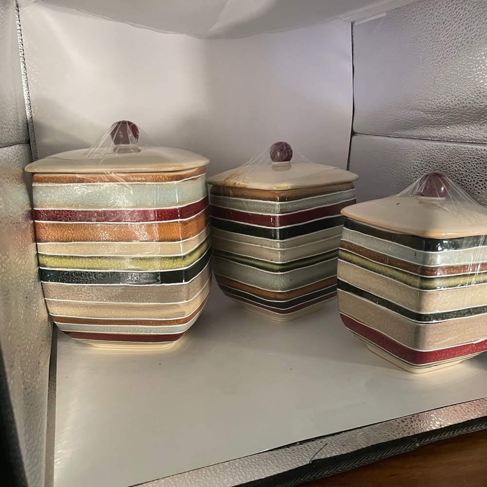 Canisters Kitchen Lifestyle Jentry 3piece Hand Painted Multi Color Mid Century